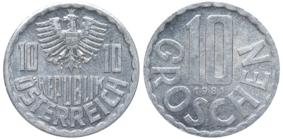 Австрия 10 грошей 1981 KM 2878 алюминий 4596-431