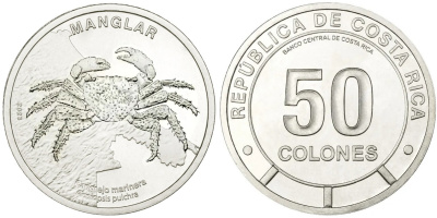 Коста-Рика 50 колонов 2023 серия сохраним наш мир, краб KM NEW медно-никель  UNC  M74-05