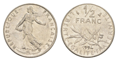 Франция 1/2 франка 1994 сеятель KM 931.1, Le Franc 198.36 никель 4630-422