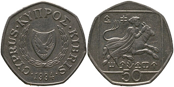 Кипр 50 центов 1994 похищение Европы KM 66 медно-никель 4402-846