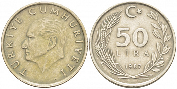 ТУРЦИЯ 50 ЛИР 1987 KM 966 медь никель цинк 4402-835