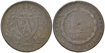 Сардинское королевство (Сардиния) 5 чентезимо 1826 KM 127.2 медь 110-426