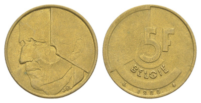 Бельгия 5 франков 1986 Belgie, Бодуэн I (1951-1993) KM 164 медь алюминий никель 4539-135