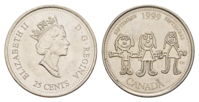 Канада 25 центов 1999 Сентябрь 1999, Мир глазами детей KM 350 никель aUNC 4631-647