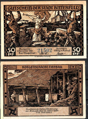 Биттерфельд (Пруссия, Саксония) 50 пфеннигов 1921 Mehl Grabowski 111.3-2/6 бумага UNC (пресс) 7556-50-2-1