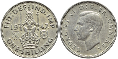 Великобритания 1 шиллинг 1947 Георг VI (1936-1952), Шотландский герб KM 864, Spink 4104 медно-никель 4395-1157