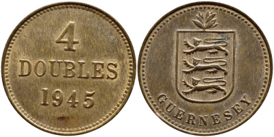 Гернси 4 дабла (дубля) 1945 Н KM 13 бронза aUNC 4606-1057
