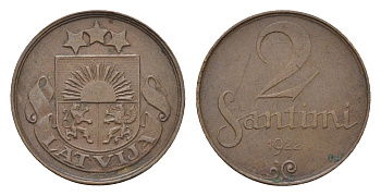 Латвия 2 сантима 1922 KM 2 бронза 4689-917