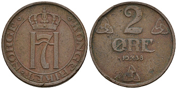 Норвегия 2 эре 1938 Хокон VII (1905-1957) KM 371 бронза 259-1246