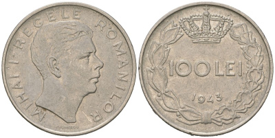 Румыния 100 леев 1943 Михай I (1940-1947) KM 64 сталь плакированная никелем 94-1154