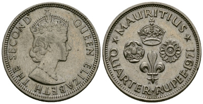 Маврикий 1/4 рупии 1971 Елизавета II (1952- ) KM 36 медно-никель 4564-524