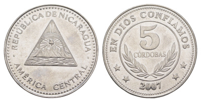 Никарагуа 5 кордоб 2007 KM 90a сталь плакированная никелем 4646-216