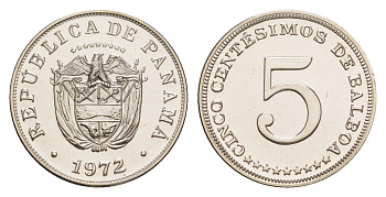 Панама 5 сентесимо 1972 тираж 13.000 экземпляров KM 23.2 медно-никель PROOF 1524-1121