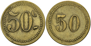 Франция 50 сантимов XIX-XX век ресторанный жетон латунь 4166-1317