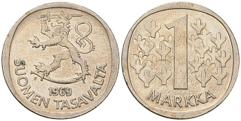 Финляндия 1 марка 1969 S KM 49a медно-никель 4586-546