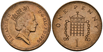 Великобритания 1 пенни 1996 Елизавета II (1952-2022) KM 935a, Spink 4391 (B4) сталь плакированная медью 4176-631