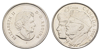 Канада 25 центов 2005 Год Ветеранов KM 535 сталь плакированная никелем UNC 4652-1135