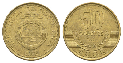 Коста-Рика 50 колонов 2002 KM 231.1a алюминиевая бронза 4631-251