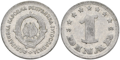 Югославия 1 динар 1953 KM 30 алюминий 4155-852