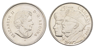 Канада 25 центов 2005 Год Ветеранов KM 535 сталь плакированная никелем UNC 4652-1135