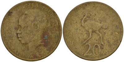 Танзания 20 центов 1966 KM 2 никель латунь 4601-812