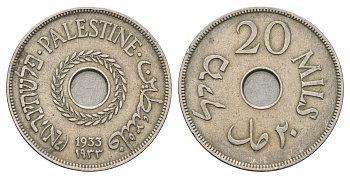 Израиль, Палестина 20 милей (милсов) 1933 Британская Палестина KM 5 медно-никель 5010-1925