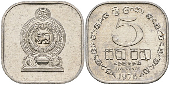 Шри-Ланка 5 центов 1978 KM 139a алюминий 4136-713
