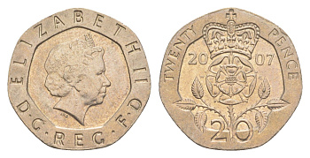 Великобритания 20 пенсов 2007 Елизавета II (1952-2022) KM 990, Spink 4630 (G3) медно-никель 4639-937
