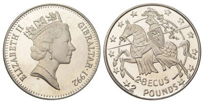 Гибралтар 2,8 экю 1992 рыцарь KM 293 медно-никель BU 11-069-31