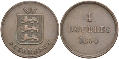 Гернси 4 дабла (дубля) 1874 KM 5 бронза 4517-926