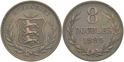 Гернси 8 даблов (дублей) 1885 KM 7 бронза 3996-525