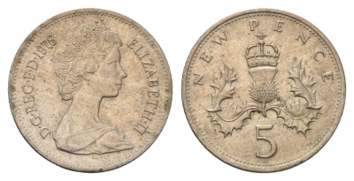 Великобритания 5 пенсов 1978 Елизавета II (1952-2022) KM 911, Spink 4233 (D1) медно-никель 4673-915