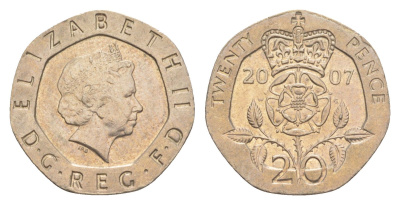 Великобритания 20 пенсов 2007 Елизавета II (1952-2022) KM 990, Spink 4630 (G3) медно-никель 4639-937