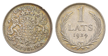Латвия 1 лат 1924 год-тип KM 7 серебро 4658-1256
