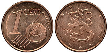 Финляндия 1 евроцент 1999 KM 98 сталь плакированная медью XF-UNC 4181-153