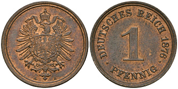 Германия 1 пфенниг 1876 A, Вильгельм I (1871-1888) KM 1, J. 1 медь 4608-538