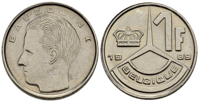 Бельгия 1 франк 1989 Belgique, Бодуэн I (1951-1993) KM 170 железо плакированное никелем 4528-1034