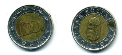 ВЕНГРИЯ 100 ФОРИНТОВ 1996 KM 721 биметалл 25-855