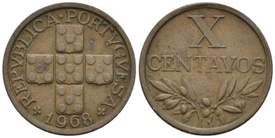 Португалия 10 сентаво 1968 KM 583 бронза 4147-556