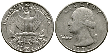 США 25 ЦЕНТОВ = КВОТЕР 1979 ВАШИНГТОН KM А164а медь плакированная медно-никелем 57-945