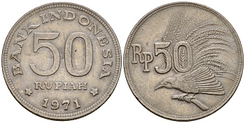 Индонезия 50 рупий 1971 райская птица KM 35 медно-никель UNC 4601-552