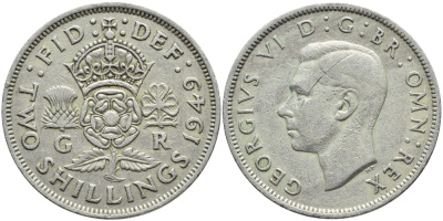 Великобритания 2 шиллинга (флорин) 1949 Георг VI (1936-1952) KM 878, Spink 4107 медно-никель 4394-1042