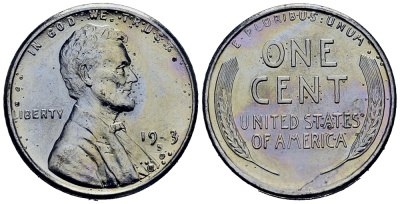 США 1 цент 1943 S (Сан-Франциско), Авраам Линкольн KM 132 a сталь плакированная цинком 4387-818