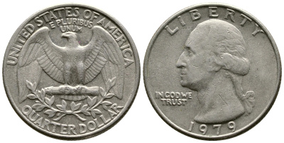 США 25 ЦЕНТОВ = КВОТЕР 1979 ВАШИНГТОН KM А164а медь плакированная медно-никелем 57-945