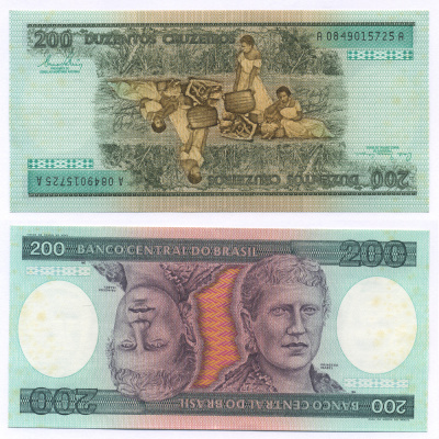 БРАЗИЛИЯ 200 КРУЗЕЙРО 1981 ПОДПИСЬ 20, СЕРИЯ А 0849, ПРИНЦЕССА ИЗАБЕЛА Pick 199a бумага aUNC 7553-18-2
