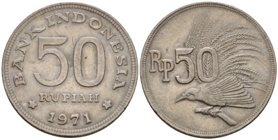 Индонезия 50 рупий 1971 райская птица KM 35 медно-никель UNC 4601-552