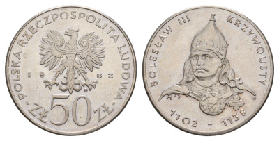 Польша 50 злотых 1982 Польские правители - Князь Болеслав III Кривоустый Y 133 медно-никель UNC 4653-722