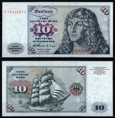 ФРГ 10 марок 1960 Альбрехт Дюрер. Kорабль "Горх Фок" Pick 19 бумага aUNC 451-1107-2