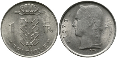 БЕЛЬГИЯ 1 ФРАНК 1976 BELGIQUE KM 142.1 медно-никель 98-617