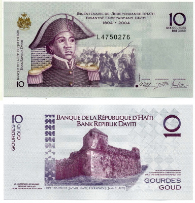 Гаити 10 гурд 2012 модификация 2004, 200 лет независимости Гаити (1804-2004) Pick 272е бумага UNC (пресс) 2197-26-2-2